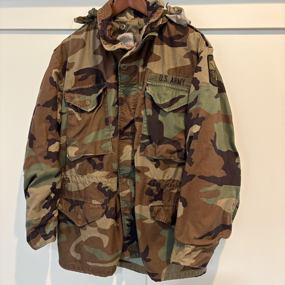Vintage US Army M65 Cold Weather Field Jacket Mens Medium Woodland Camo 80s
